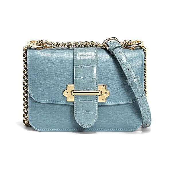 Designer handbag with accordion design and chain strap